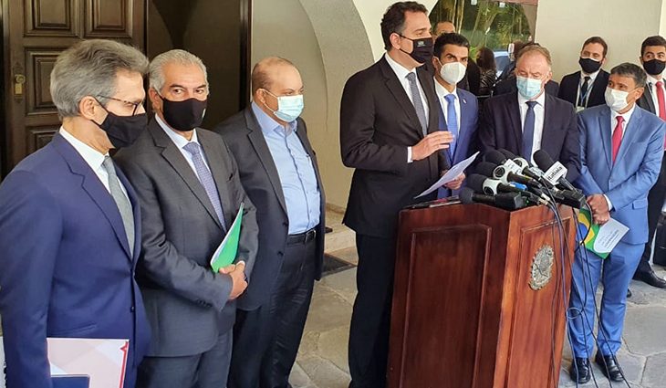 Em reunião com presidente do Senado e governadores, Reinaldo Azambuja defende democracia e harmonia entre os Poderes